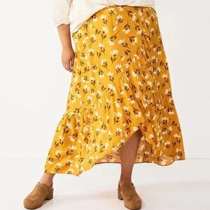 Sonoma High Low Ruffle Maxi Skirt in Mustard Floral